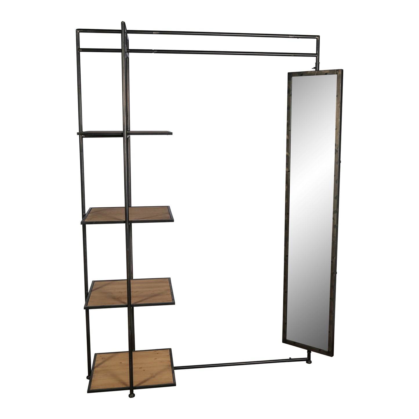 Garderobe mit Spiegel - Abbi Iron coat rack with mirror and wooden shelve