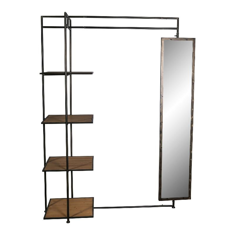 Garderobe mit Spiegel - Abbi Iron coat rack with mirror and wooden shelve