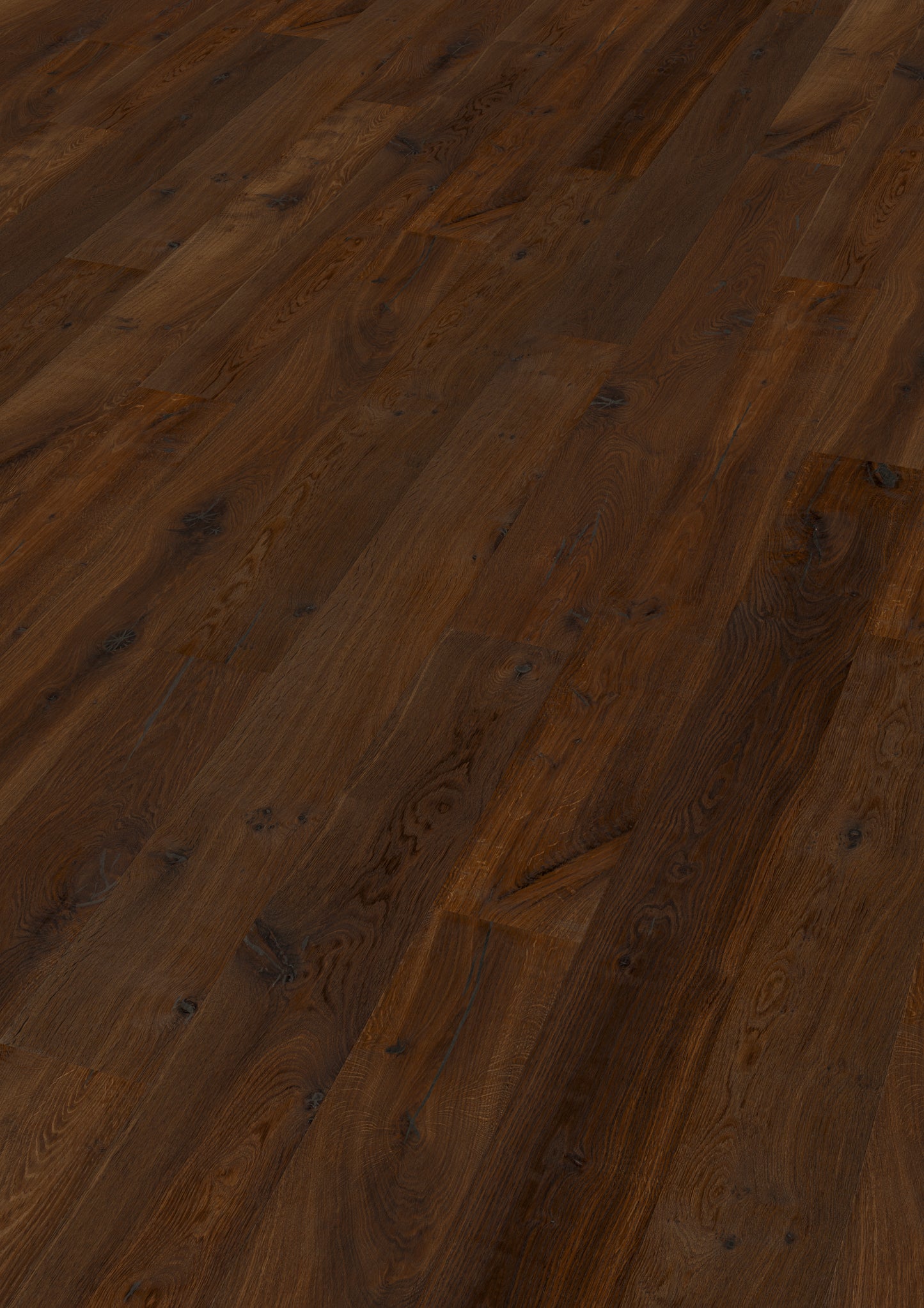 Landhausdiele Eiche astig Darkbrown gebürstet, dunkel geräuchert und Natur geölt