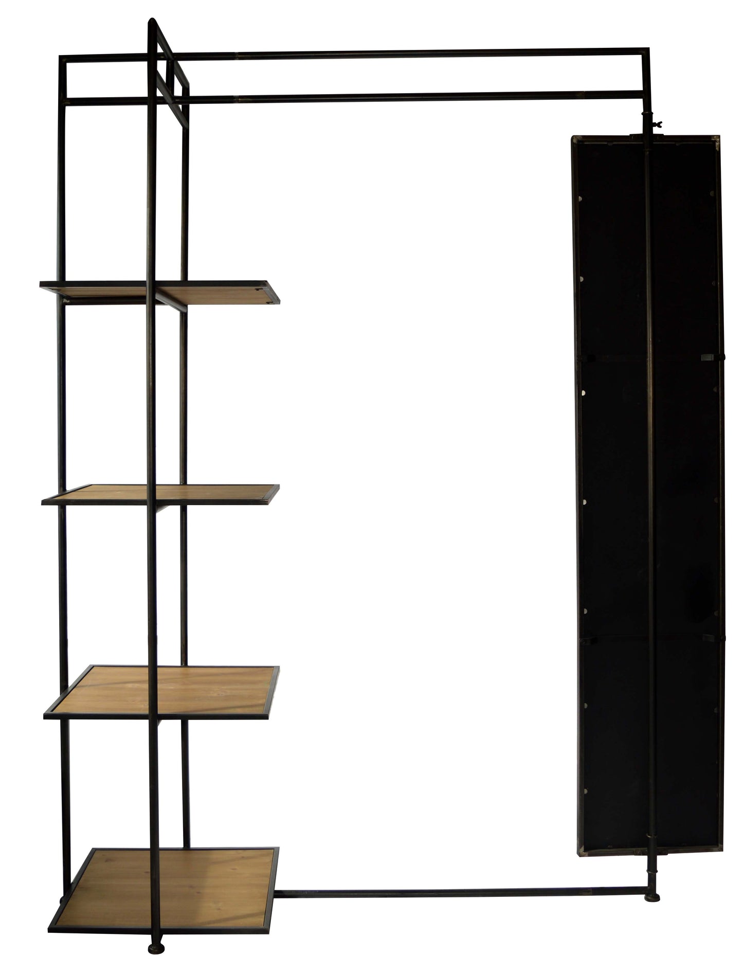 Garderobe mit Spiegel - Abbi Iron coat rack with mirror and wooden shelve